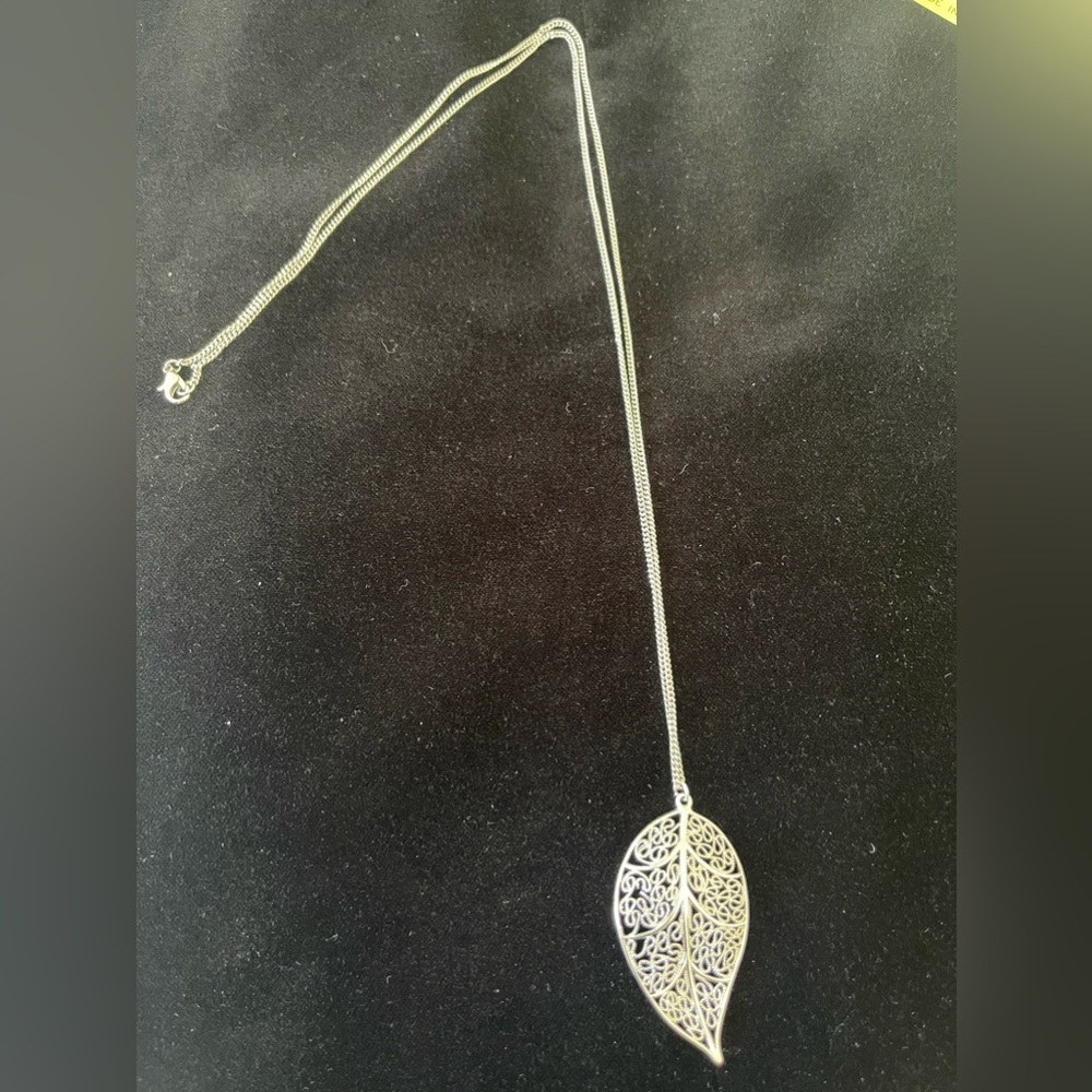 Silver Long Hanging Feather Pendant Necklace